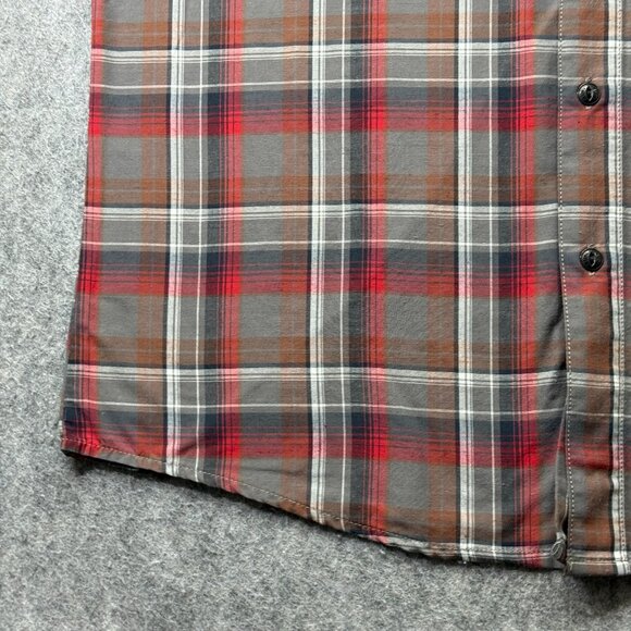 Kuhl Styk Shirt Men M Brown Gray Red Plaid Tapered Button Up Short Sleeve Nylon - Picture 4 of 15